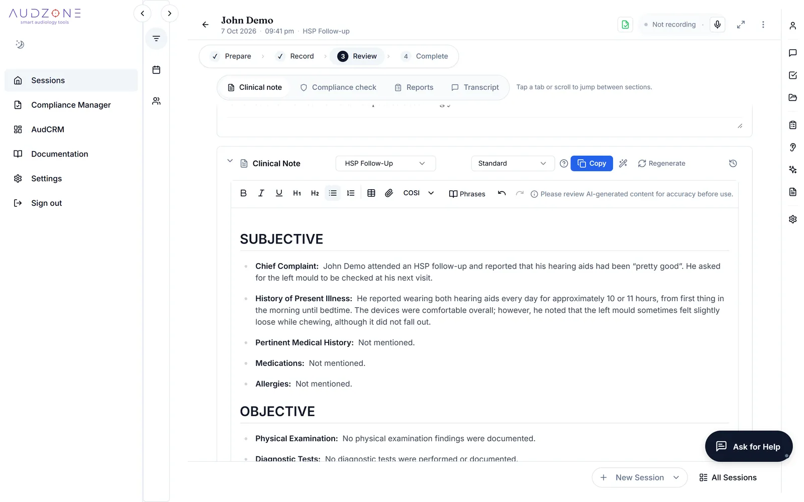 A drafted note, open for editing