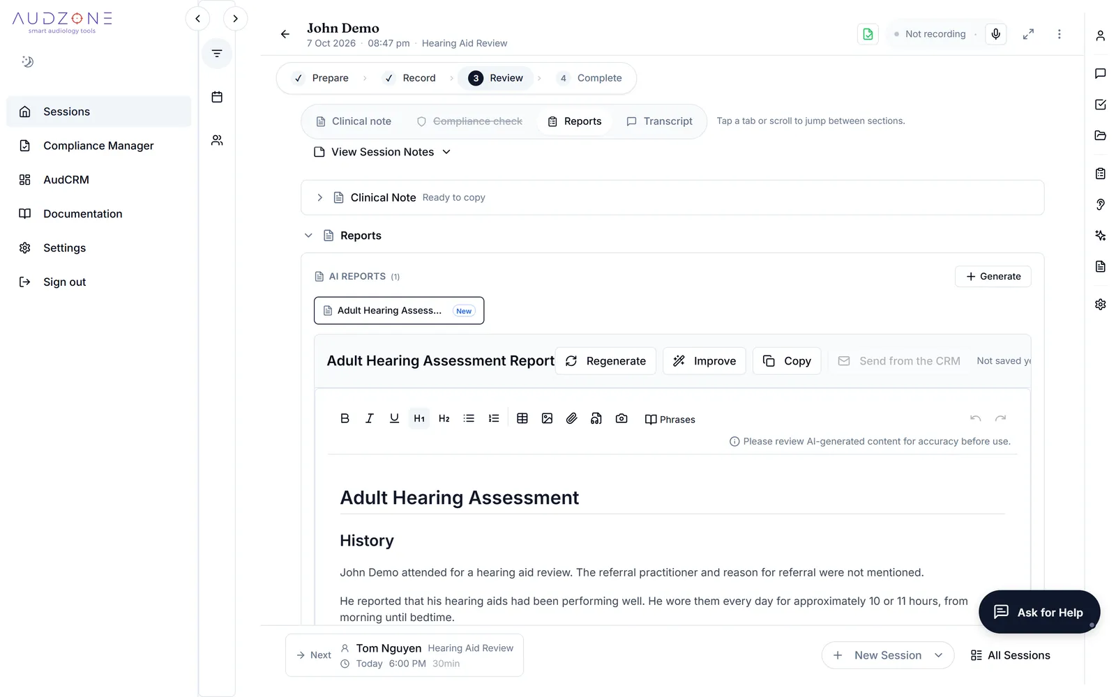 A report generated from the session