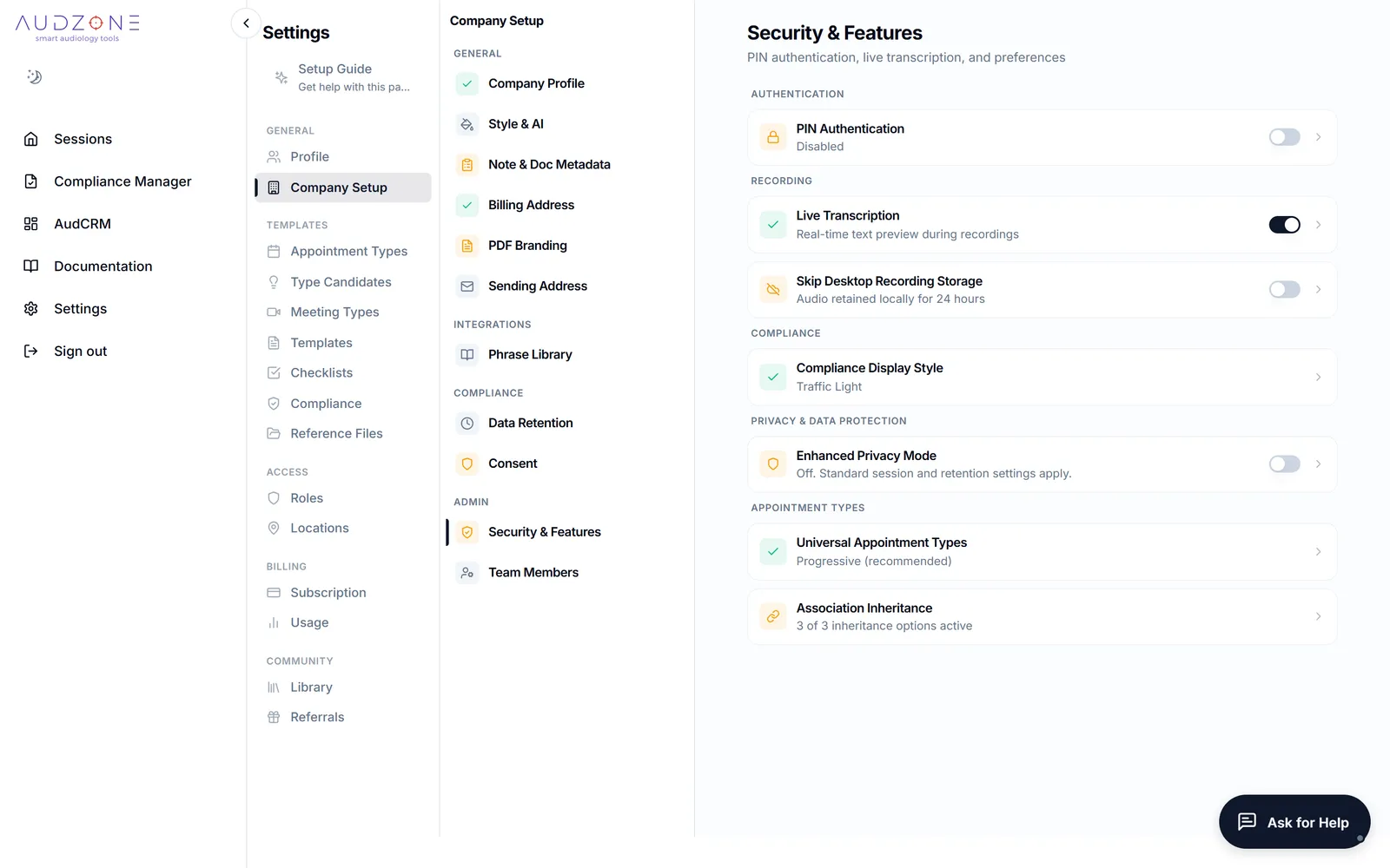 Security settings